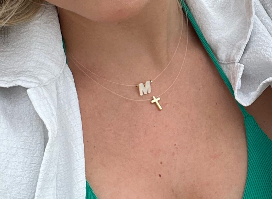 Clear String Cross Necklace