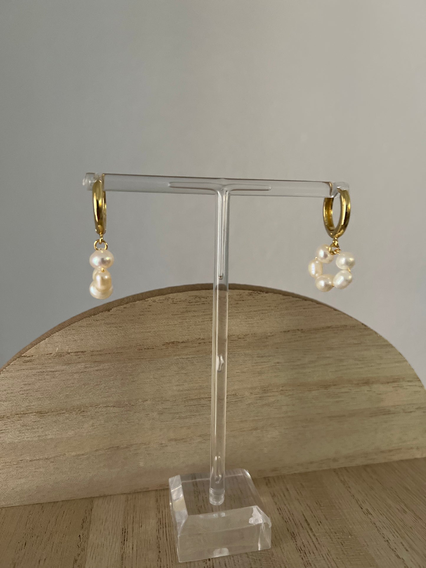 Gold Huggies With Circle Pearls