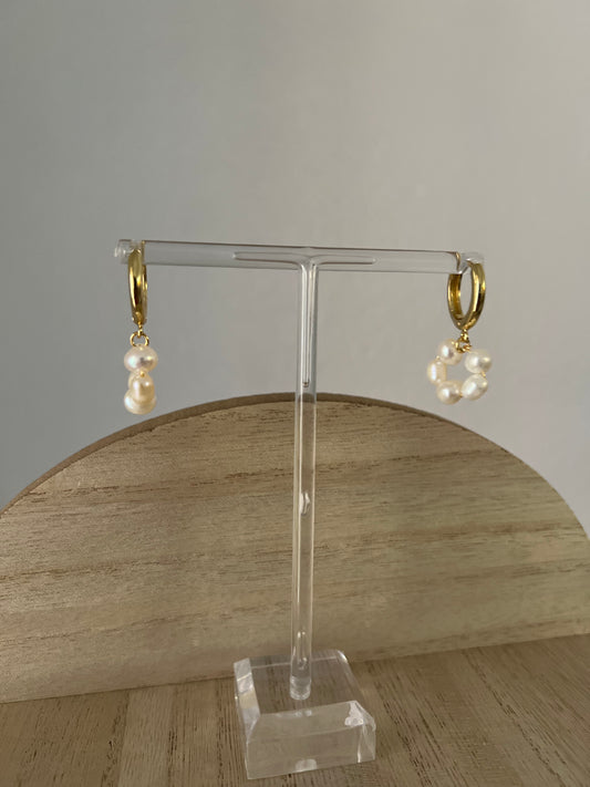 Gold Huggies With Circle Pearls