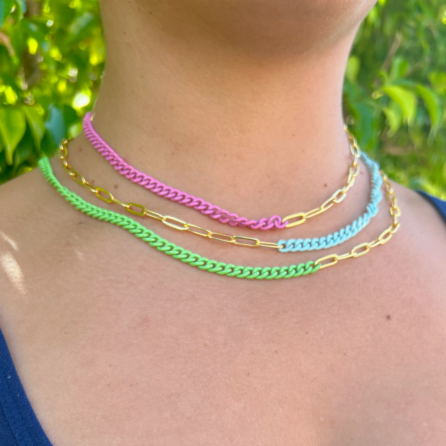 Half Link & Half Colored Cuban Link necklace