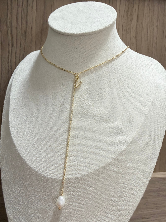 Initial Pearl Lariat Necklace