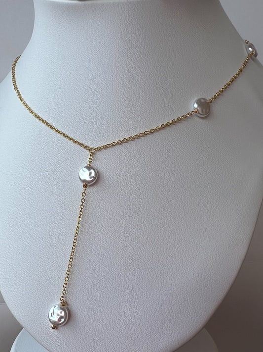 Flat Pearl Long Necklace