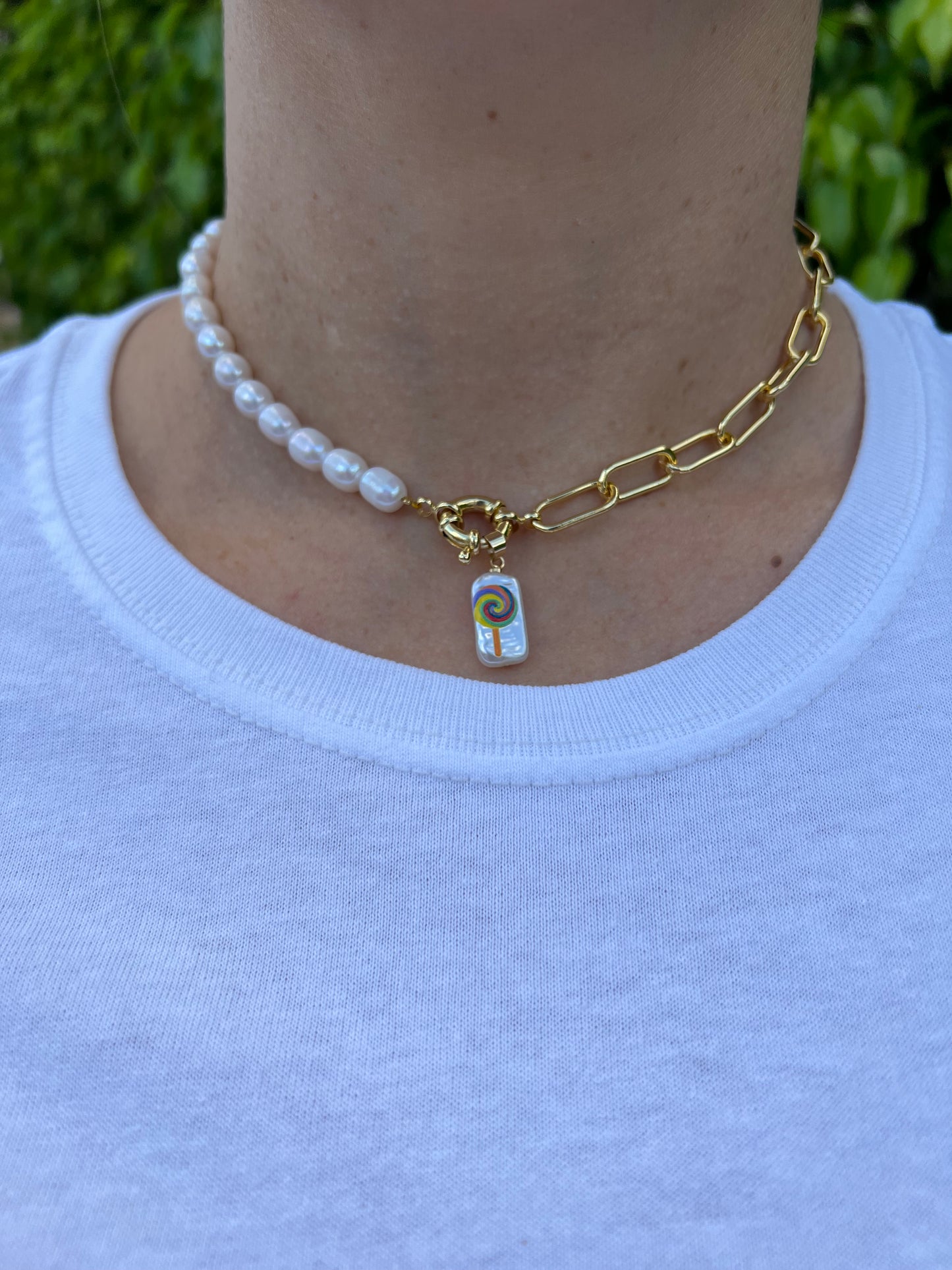 Half Pearl Half Big Link with Clip