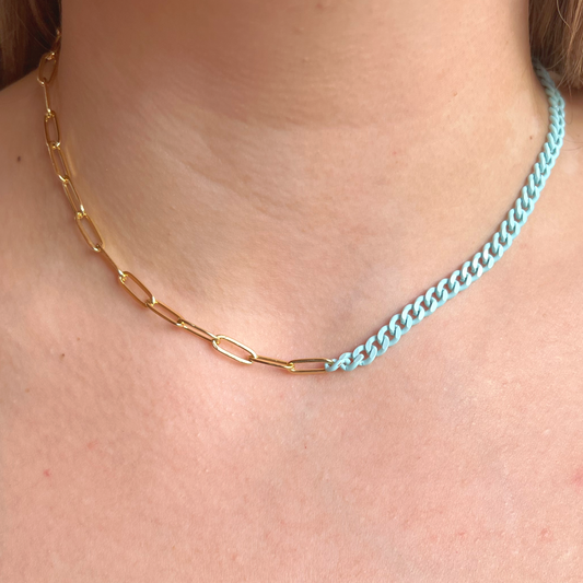 Half Link & Half Colored Cuban Link necklace