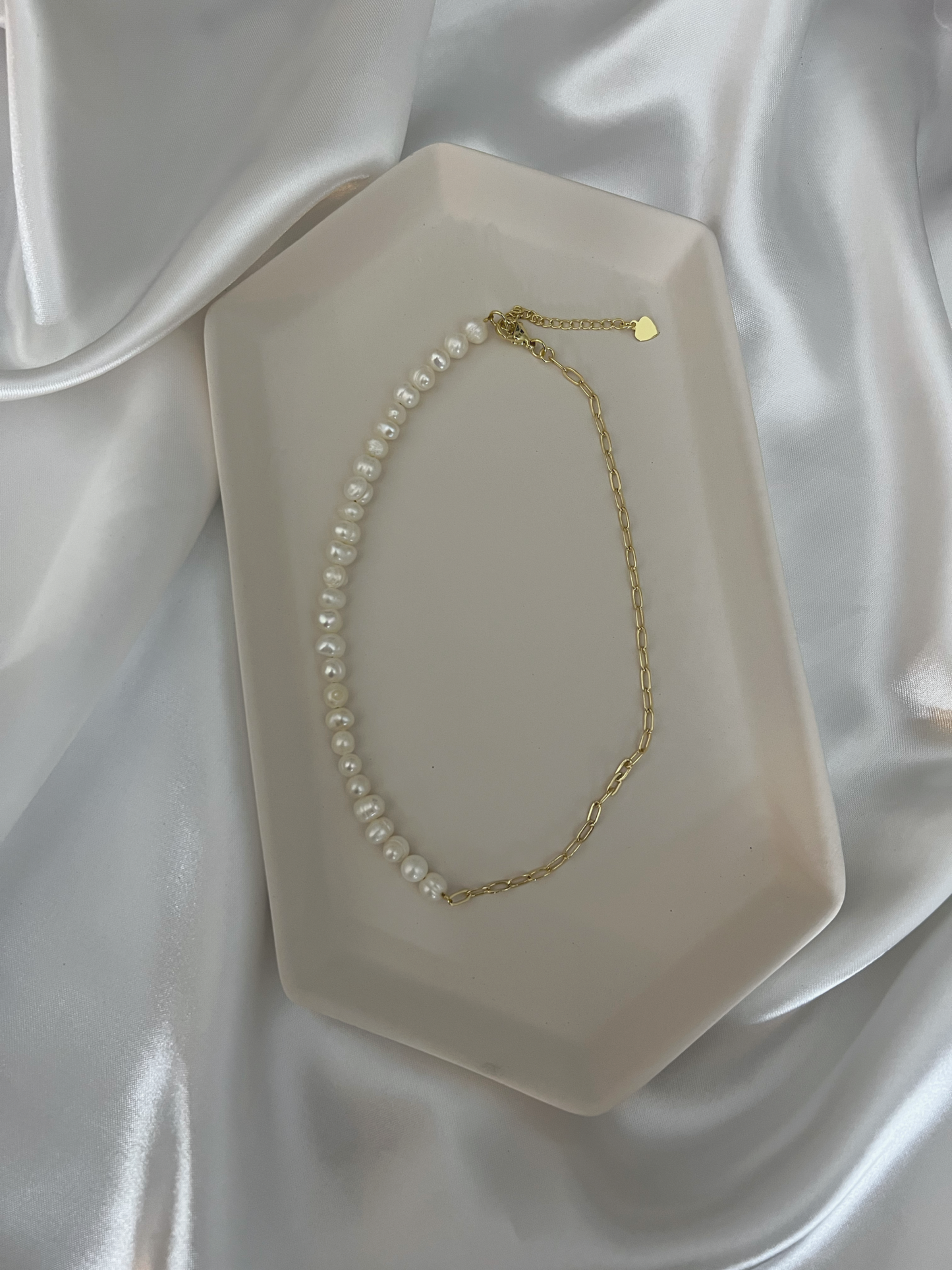 Half Pearl & Half Link Necklace