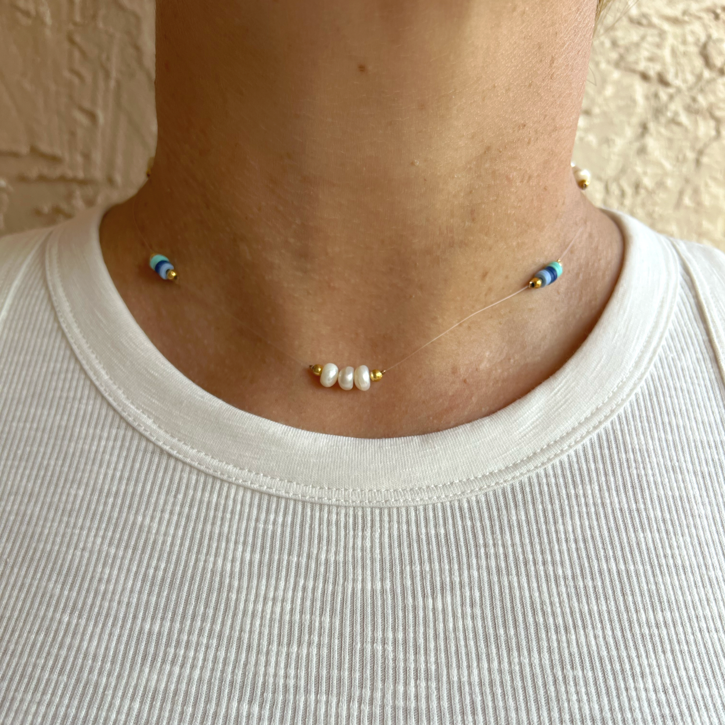 Blue Beads and Pearls Necklace