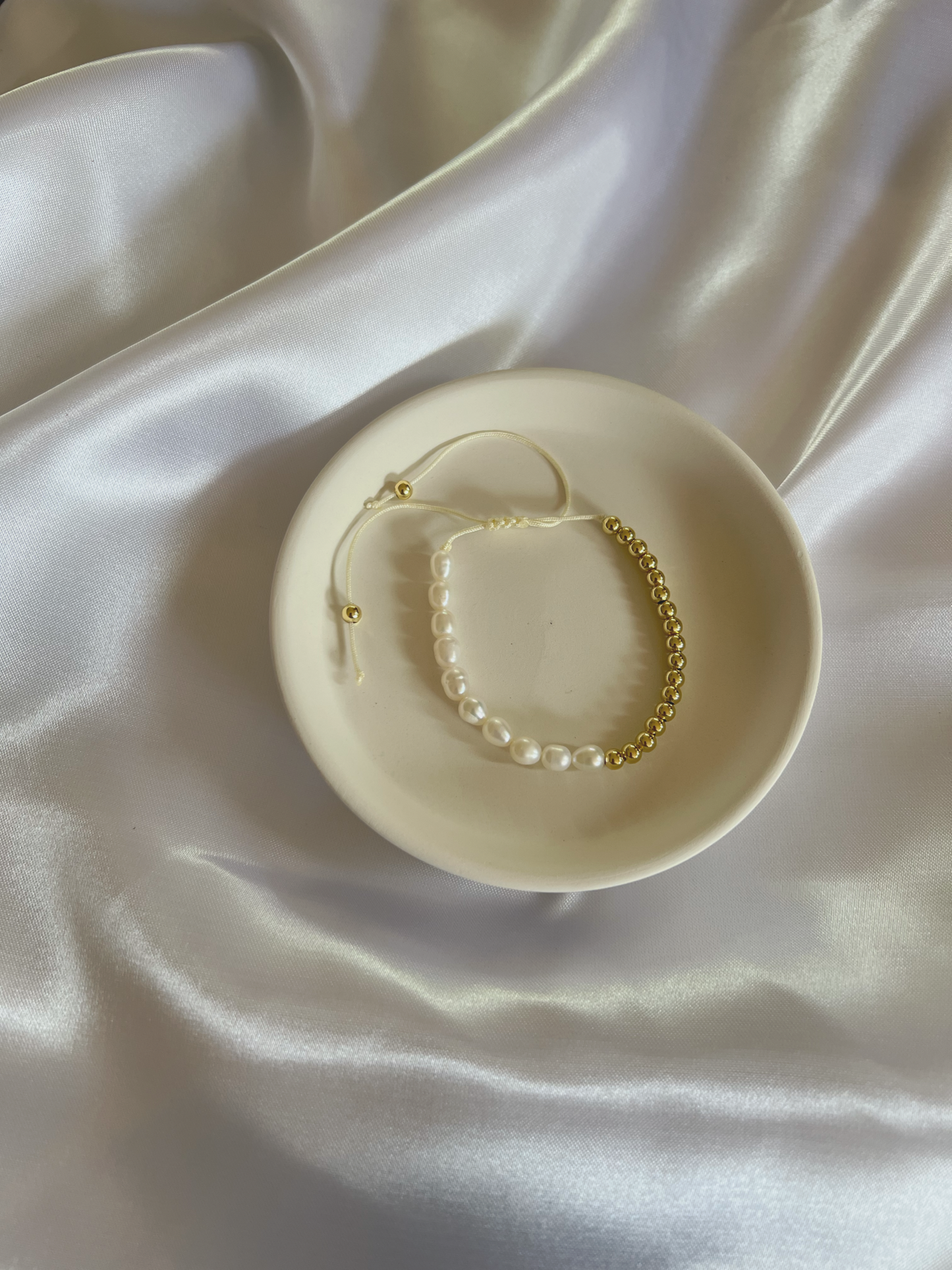 Half Pearl Half Gold Adjustable Bracelet