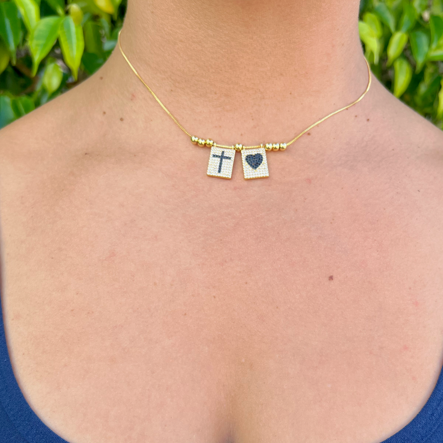 Cross and Heart Gold Necklace